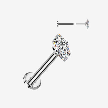 Implant Grade Titanium OneFit Threadless Marquise Gem Sparkle Top Flat Back Labret-Clear Gem